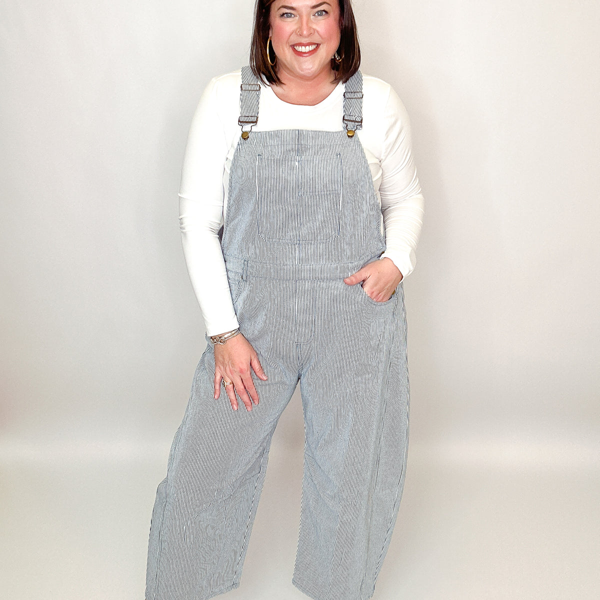 Blue Pinstripe Barrel Leg Overalls – Moxie Shop
