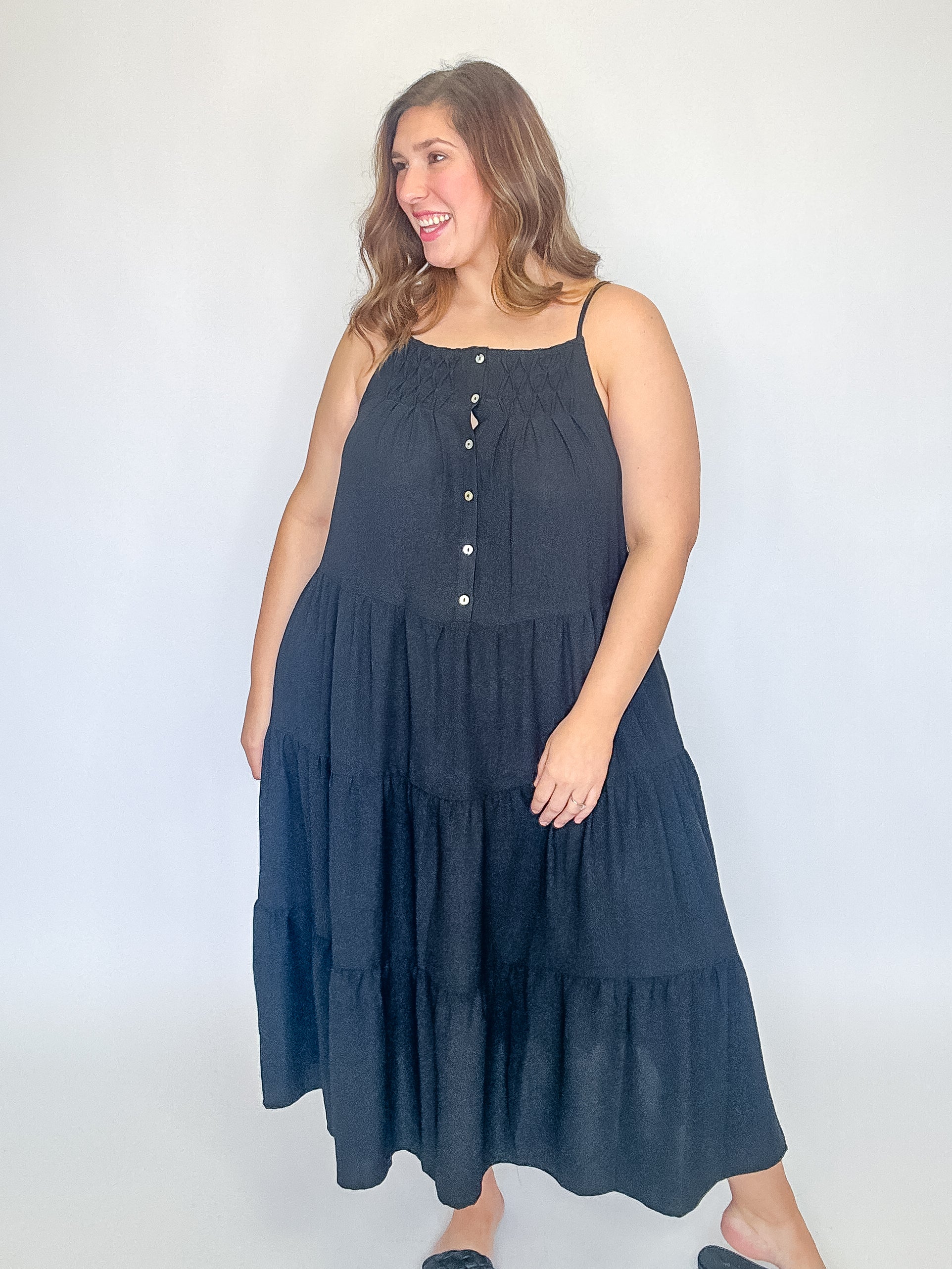 cami maxi dress plus size Black Tiered Cami Maxi Dress 1X