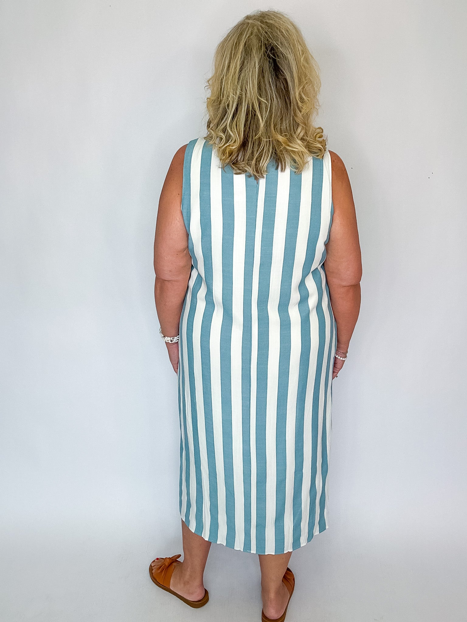 Blue & White Vertical Stripe Maxi Dress XL