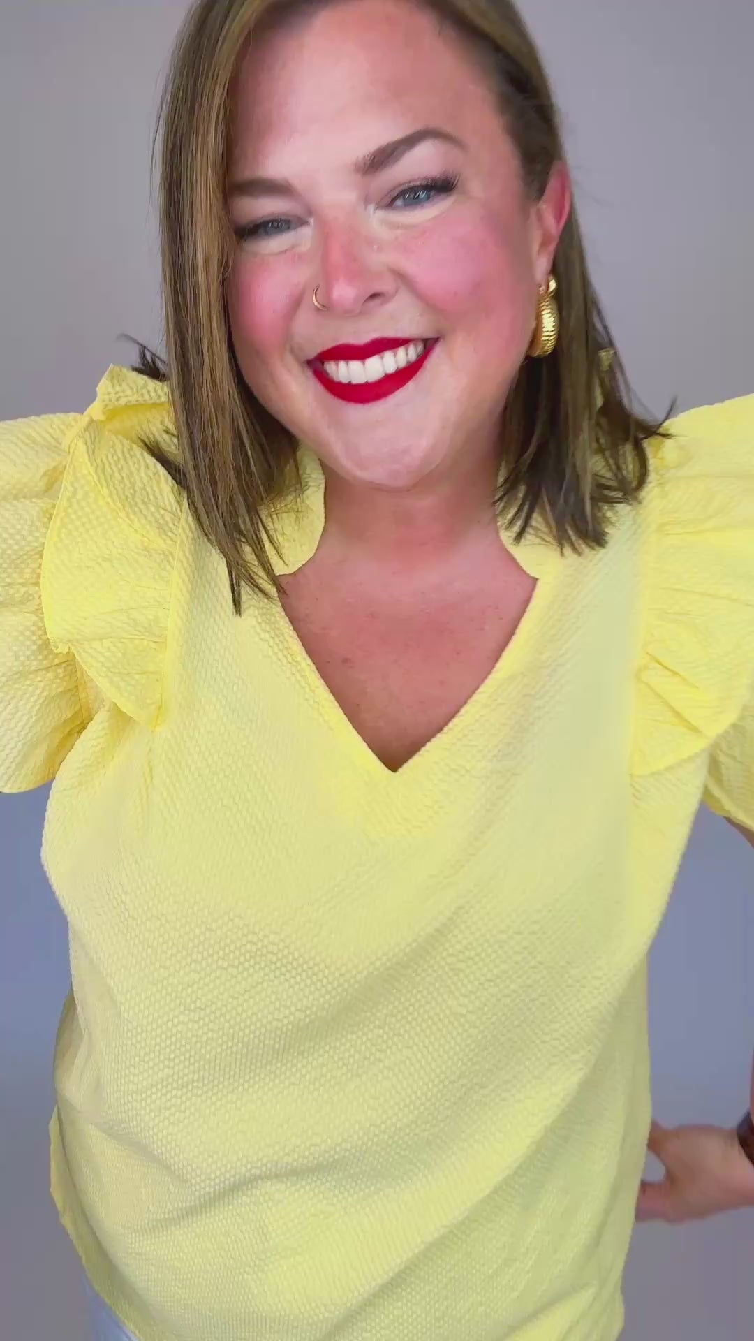Yellow Textured Ruffle Sleeve Top – Moxie Shop